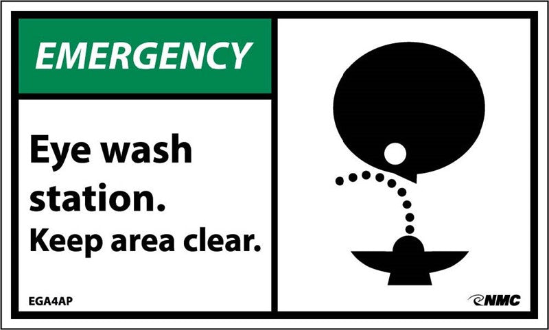 EMERGENCY, EYE WASH STATION KEEP AREA CLEAR, GRAPHIC, 3X5, PS VINYL, 5/PK