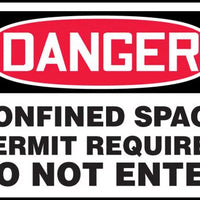 Safety Sign, DANGER CONFINED SPACE PERMIT REQUIRED DO NOT ENTER, 7" x 10", Plastic