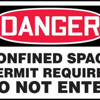 Safety Sign, DANGER CONFINED SPACE PERMIT REQUIRED DO NOT ENTER, 7" x 10", Adhesive Vinyl