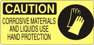 Caution Corrosive Materials And Liquids Use Hand Protection Signs | CP-0838