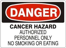 Danger Cancer Hazard Authorized Personnel Only No Smoking Or Eating Signs | D-0802