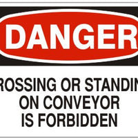 Danger Crossing Or Standing On Conveyor Is Forbidden Signs | D-0843
