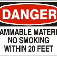 Danger Flammable Material No Smoking Within 20 Feet Signs | D-2611