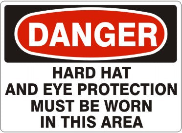 Danger Hard Hat And Eye Protection Must Be Worn In This Area Signs | D-3707