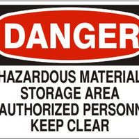 Danger Hazardous Material Storage Area Unauthorized Personnel Keep Clear Signs | D-3715
