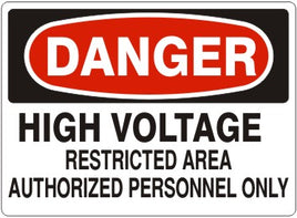 Danger High Voltage Restricted Area Authorized Personnel Only Signs | D-3745