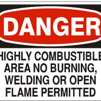 Danger Highly Combustible Area No Burning, Welding Or Open Flame Permitted Signs | D-3749