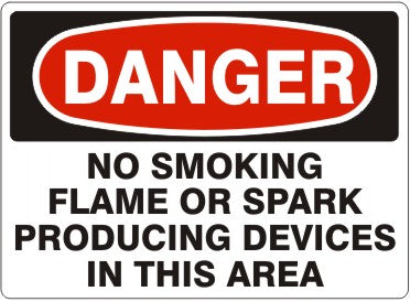 Danger No Smoking Flame Or Spark Producing Devices In This Area Signs | D-4732