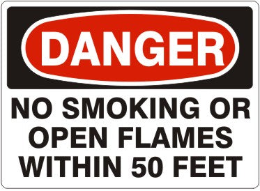 Danger No Smoking Or Open Flames Within 50 Feet Signs | D-4745