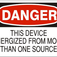 Danger This Device Energized From More Than One Source Signs | D-8105