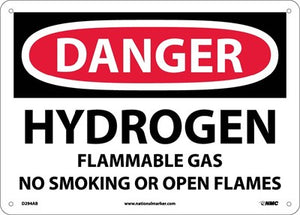 DANGER, HYDROGEN FLAMMABLE GAS NO SMOKING OR OPEN. . ., 10X14, .040 ALUM