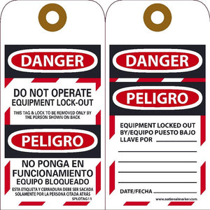 Danger Do Not Operate Equipment Lock-Out Bilingual Lockout Tags | SPLOTAG11