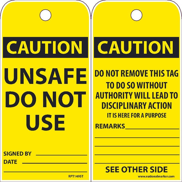TAGS, CAUTION, UNSAFE DO NOT USE, 6X3, SYNTHETIC PAPER, 25/PK (HOLE)