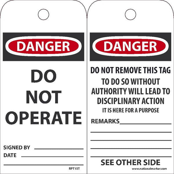 TAGS, DANGER, DO NOT OPERATE, 6X3, SYNTHETIC PAPER, 25/PK (HOLE)