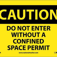 CAUTION, DO NOT ENTER WITHOUT A CONFINED SPACE PERMIT, 10X14, RIGID PLASTIC