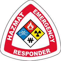 HARD HAT EMBLEM, HAZMAT EMERGENCY RESPONDER,  2" X 2", PS VINYL