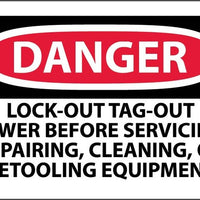 DANGER, LOCKOUT TAGOUT POWER BEFORE SERVICING.., 3X5, PS VINYL, 5/PK