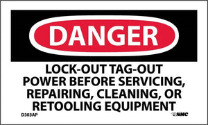DANGER, LOCKOUT TAGOUT POWER BEFORE SERVICING.., 3X5, PS VINYL, 5/PK