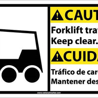CAUTION, FORKLIFT TRAFFIC KEEP.. (BILINGUAL W/GRAPHIC), 10X18, RIGID PLASTIC