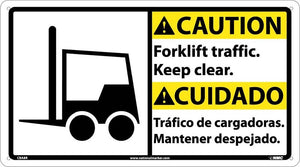 CAUTION, FORKLIFT TRAFFIC KEEP.. (BILINGUAL W/GRAPHIC), 10X18, RIGID PLASTIC