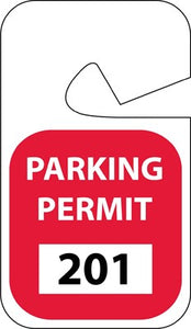 PARKING PERMIT, REARVIEW MIRROR, RED, 201-300