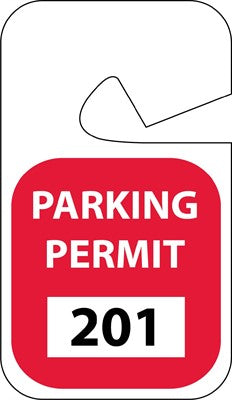 PARKING PERMIT, REARVIEW MIRROR, RED, 201-300