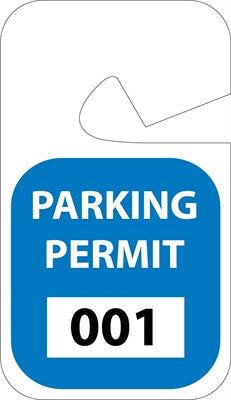 PARKING PERMIT, REARVIEW MIRROR, BLUE, 001-100