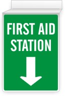 First Aid Station Down Arrow Ceiling Double-Sided Signs