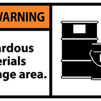 WARNING, HAZARDOUS MATERIALS STORAGE AREA (GRAPHIC), 3X5, PS VINYL, 5/PK