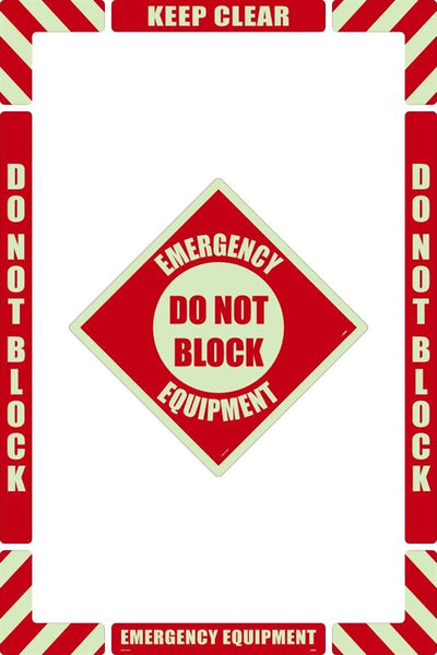 WALK-ON FLOOR MARKING KIT, GLOW, CONFIGURABLE (INCLUDES 12 X 12 CENTER FLOOR SIGN AND MARKING STRIPS WITH CORNER ANGLES), SMOOTH NON-SLIP SURFACE, EMERGENCY EQUIPMENT DO NOT BLOCK