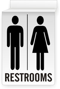 Restrooms With Graphic Ceiling Double-Sided Signs