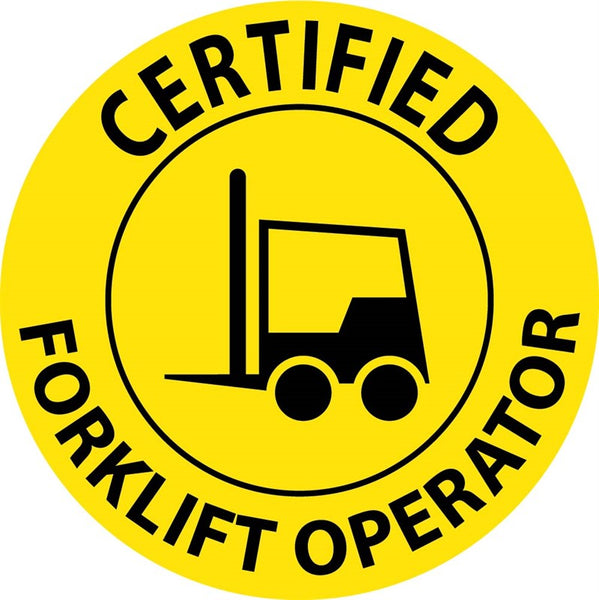 HARD HAT EMBLEM, CERTIFIED FORKLIFT OPERATOR, 2 DIA, PS VINYL, 25/PK