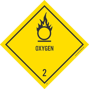DOT SHIPPING LABEL, OXYGEN 2, 4X4, PS VINYL, 500/ROLL