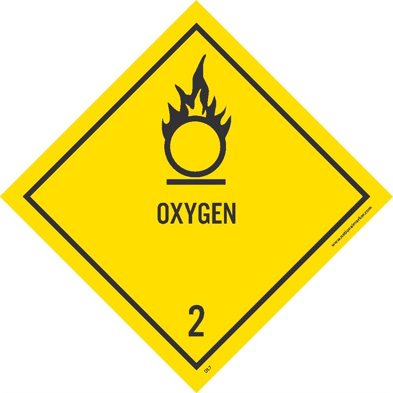 DOT SHIPPING LABEL, OXYGEN 2, 4X4, PS VINYL, 500/ROLL