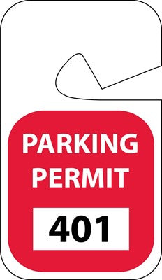 PARKING PERMIT, REARVIEW MIRROR, RED, 401-500
