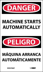 Danger Machine Starts Automatically Eng/Spanish 5"x3" Vinyl | ESD378AP