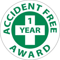 HARD HAD EMBLEM, ACCIDENT FREE AWARD (1 YEAR), 2" DIA, PS VINYL