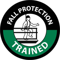 HARD HAT EMBLEM, FALL PROTECTION TRAINED, 2" DIA, PS VINYL