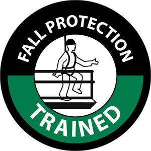 HARD HAT EMBLEM, FALL PROTECTION TRAINED, 2" DIA, PS VINYL