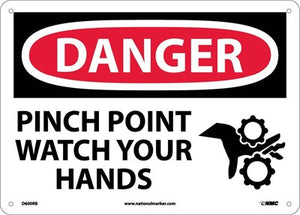 DANGER, PINCH POINT WATCH YOUR HANDS, GRAPHIC, 7X10, .040 ALUM