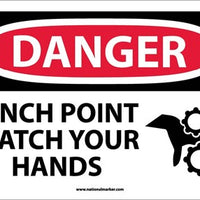 DANGER, PINCH POINT WATCH YOUR HANDS, GRAPHIC, 10X14, .040 ALUM
