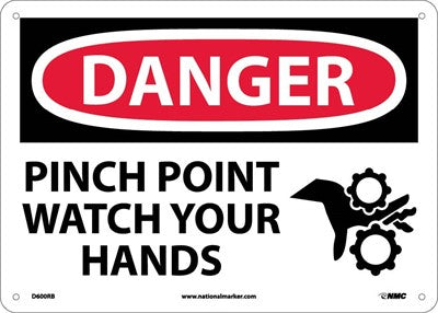 DANGER, PINCH POINT WATCH YOUR HANDS, GRAPHIC, 10X14, .040 ALUM