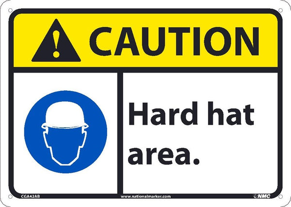 CAUTION HARD HAT AREA SIGN, 7X10, .0045 VINYL