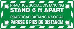 WALK ON - SMOOTH, PRACTICE SOCIAL DISTANCING STAND 6FT APART, FLOOR SIGN, GREEN, NON-SKID SMOOTH ADHESIVE BACKED VINYL, 8 X 20, ENGLISH/SPANISH