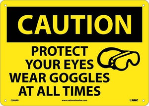 CAUTION, PROTECT YOUR EYES WEAR GOGGLES AT ALL TIMES, GRAPHIC, 10X14, .040 ALUM