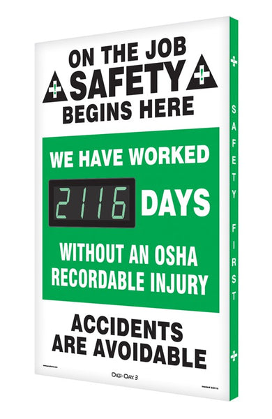 Digi-Day® 3 Electronic Safety Scoreboards: We Have Worked __Days Without An OSHA Recordable Injury