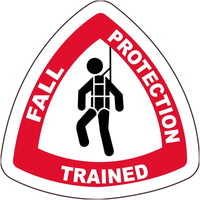 HARD HAT EMBLEM, FALL PROTECTION TRAINED, 2" X 2", PS VINYL