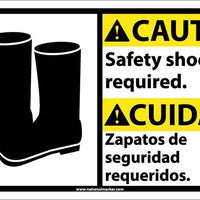 CAUTION, SAFETY SHOES REQUIRED (BILINGUAL W/GRAPHIC), 10X18, RIGID PLASTIC