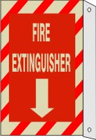 Fire Extinguisher Down Arrow Flange Glow Sign | FLGL-2629