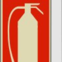 Fire Extinguisher Down Arrow With Symbol Flange Glow Sign | FLGL-4412